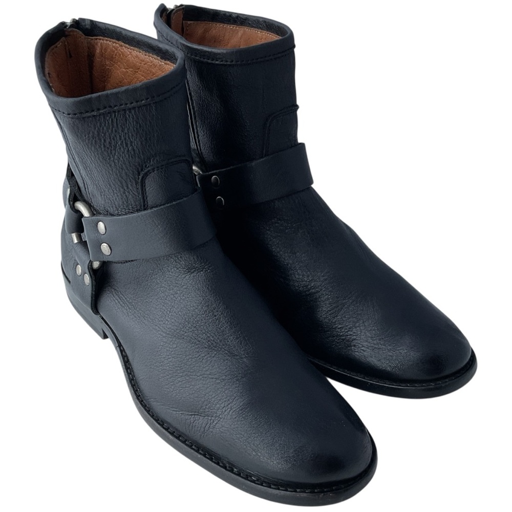 Frye 3471367 Phillip Harness Black Short Back Zip Closure Boots Women’s Size 6.5